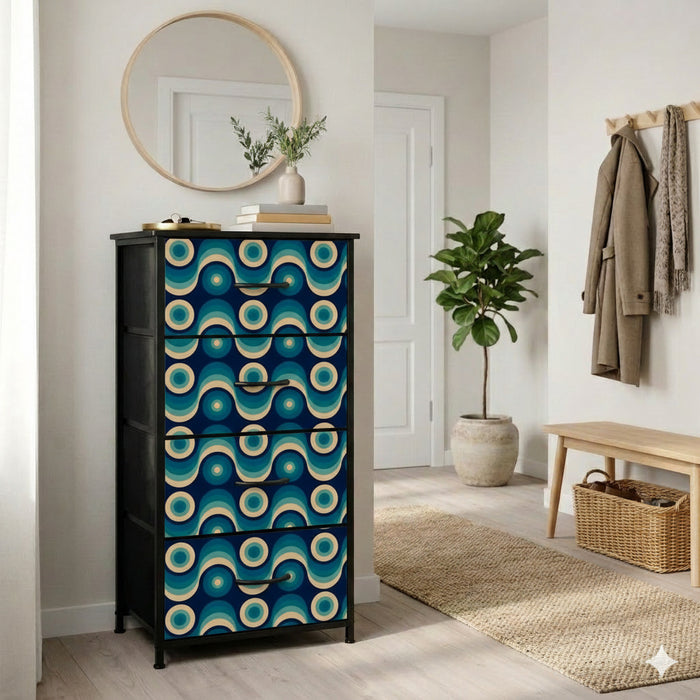 Large Blue 70s Retro Rug 12x9 ft – Midcentury Plush Non-Slip Area Rug