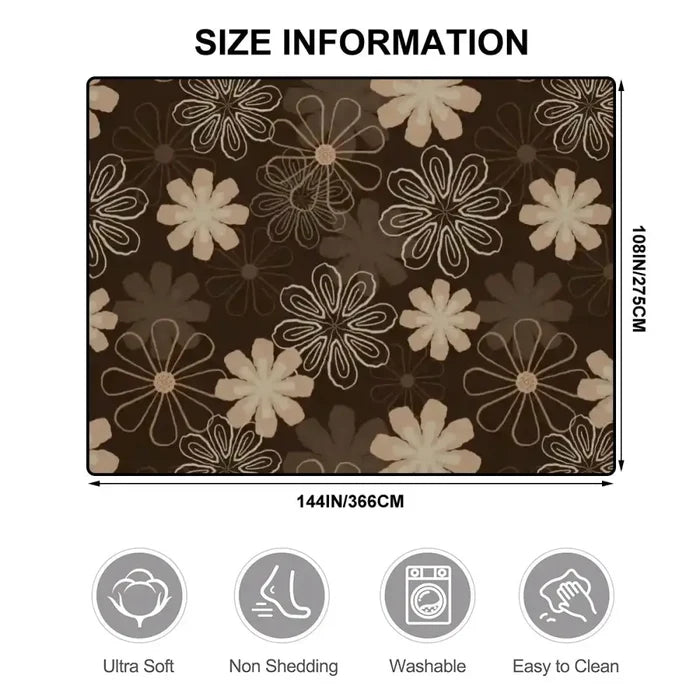 Large Floral 70s Retro Area Rug 12x9 ft – Midcentury Pattern Non-Slip Rug - retro rug