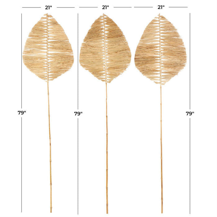 Light Brown Bamboo Wood Palm Tree Handmade Tall Tassel Leaf Fan Stick Home Decor Natural Foliage