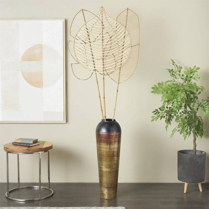 Light Brown Bamboo Wood Palm Tree Handmade Tall Tassel Leaf Fan Stick Home Decor Natural Foliage