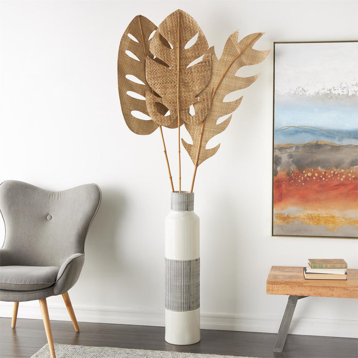 Light Brown Bamboo Wood Palm Tree Handmade Tall Tassel Leaf Fan Stick Home Decor Natural Foliage