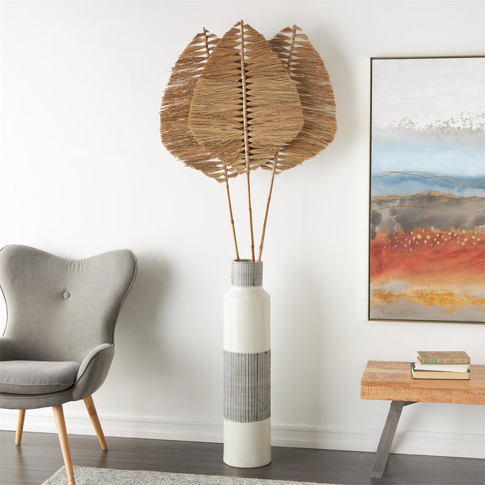 Light Brown Bamboo Wood Palm Tree Handmade Tall Tassel Leaf Fan Stick Home Decor Natural Foliage
