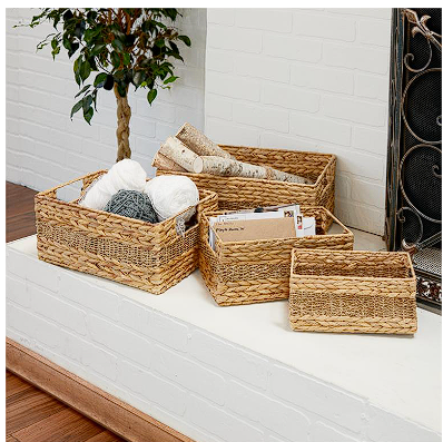 LIGHT BROWN SEAGRASS HANDMADE STORAGE BASKET WITH HANDLES