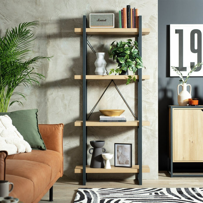 Loft Living Tall Steel Bookcase - Oak | Industrial Interior Style