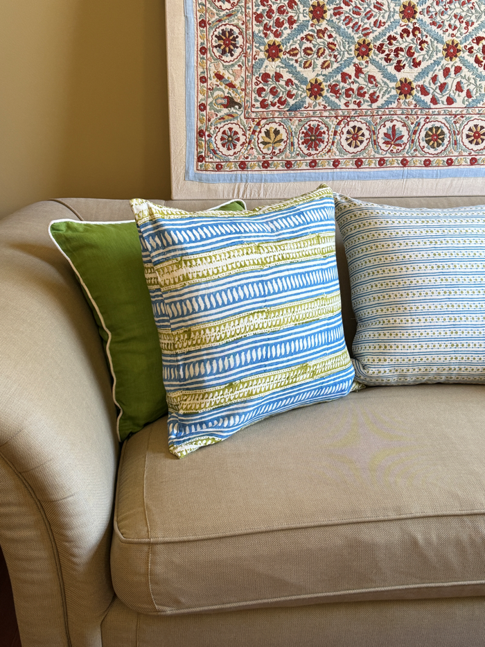 Luca Cornflower Blue/Moss Green Decorative Pillow Cover