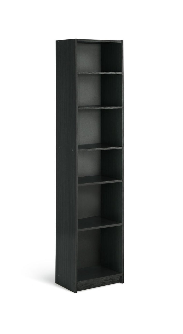Maine Narrow 6 Shelf Bookcase - Shelving Storage Unit Display Cabinet - Black