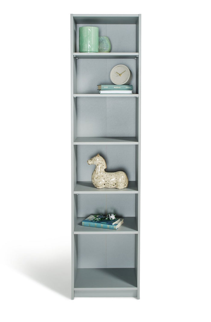 Maine Narrow 6 Shelf Bookcase - Shelving Storage Unit Display Cabinet - Grey