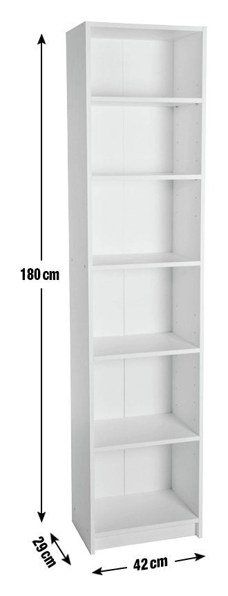 Maine Narrow 6 Shelf Bookcase - Shelving Storage Unit Display Cabinet - Grey