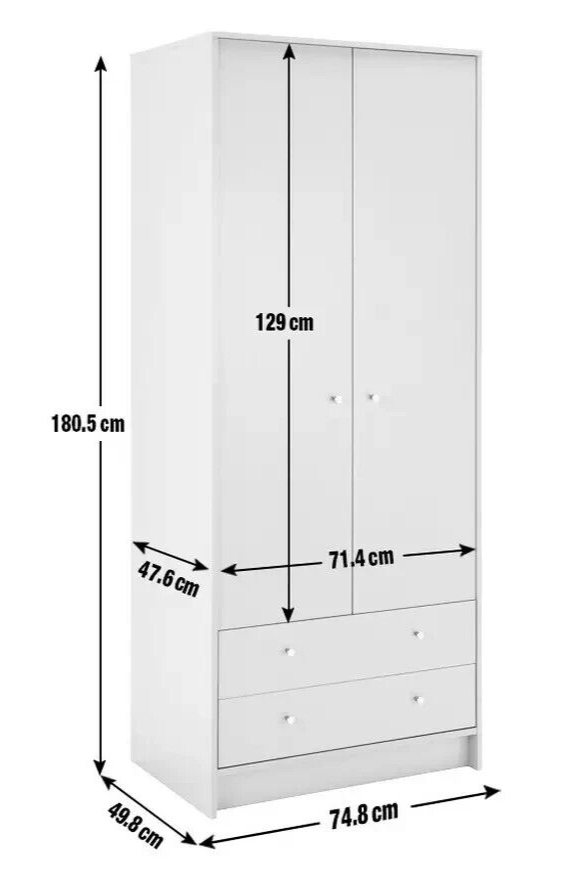 Malibu 2 Door 2 Drawer Wardrobe - Grey (B Grade)