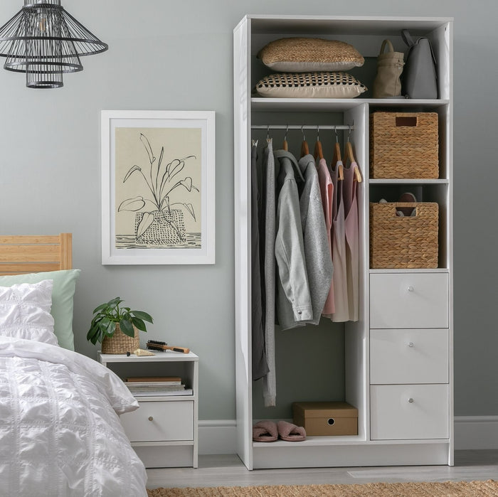 Malibu 3 Drawers Open Storage Wardrobe - White | Open wardrobe with drawers