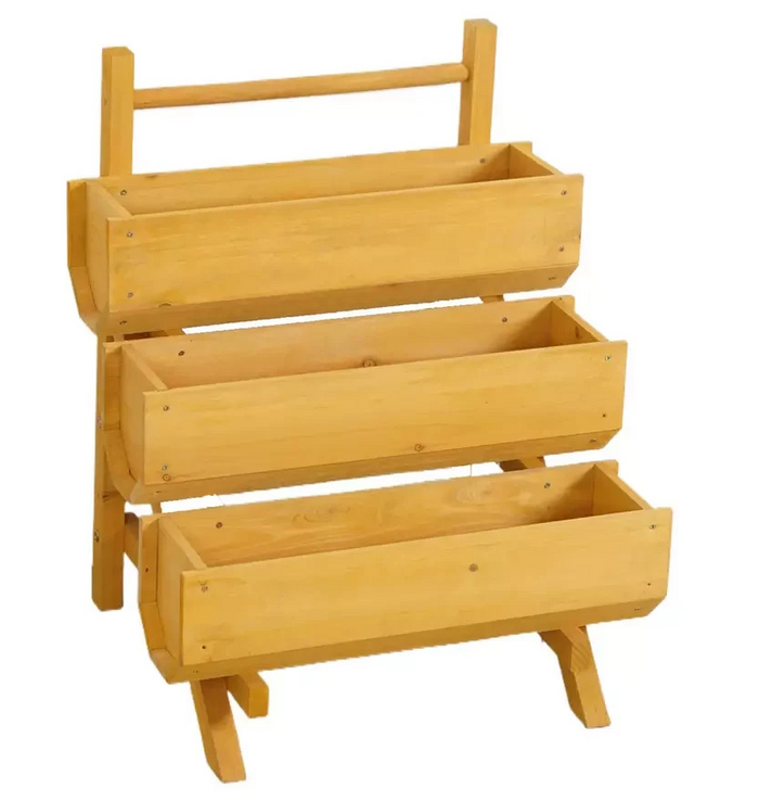 McGregor Stepped Timber Garden Planter | Wooden Outdoor Plant Stand Planter
