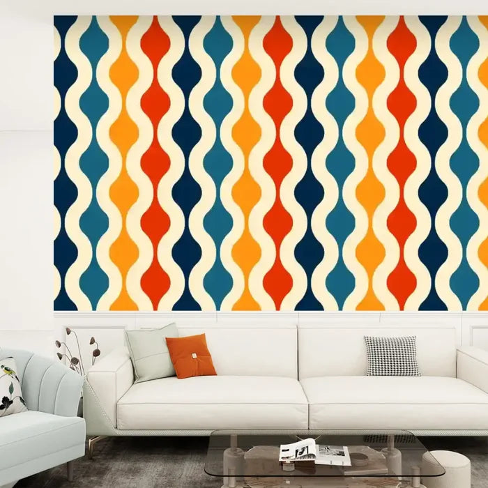 Mid-Century Modern Removable Mural - Retro 70s Stick and Peel Wallpaper - 144’’x100’’ - retro wallpaper