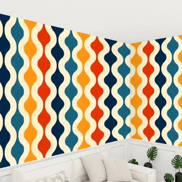 Mid-Century Modern Removable Mural - Retro 70s Stick and Peel Wallpaper - 144’’x100’’ - retro wallpaper