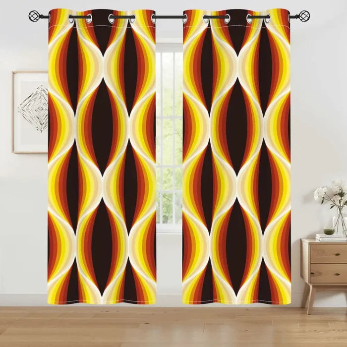Midcentury 70s Retro Blackout Curtains: Bold Vibrant Honeycomb Pattern - 50’’x84’’x2pcs - retro curtains