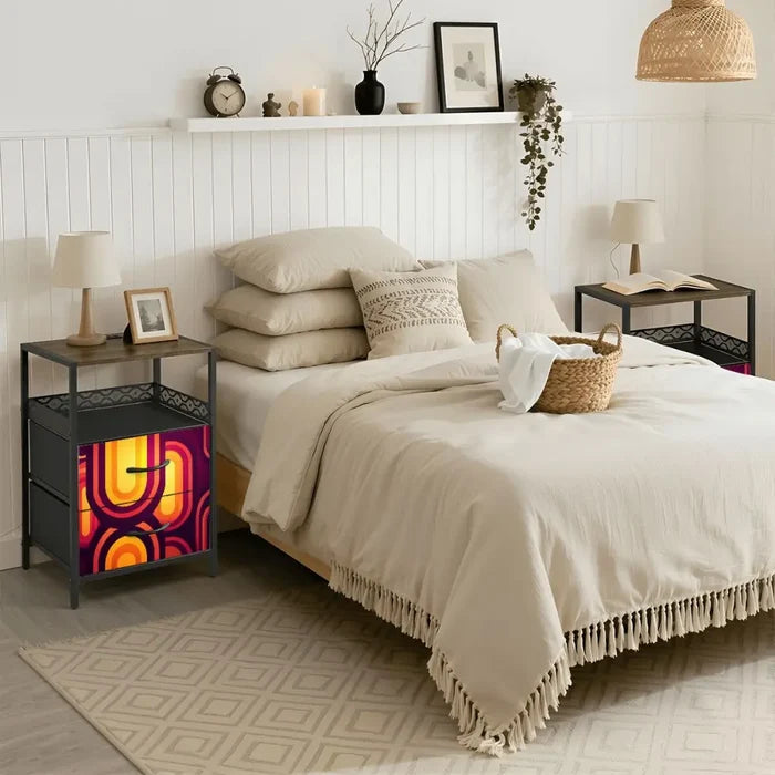 Midcentury Bedside Cabinet - Side Table with Power Outlet & USB Ports - retro bedside table
