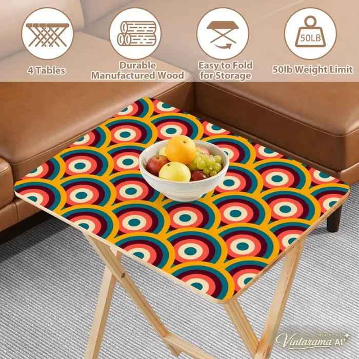 Midcentury Folding Tables – Retro Wood TV Tray Set of 4 - 4 Pack - retro tv tray