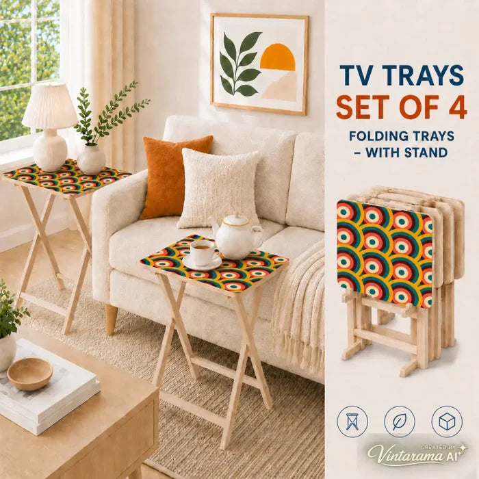 Midcentury Folding Tables – Retro Wood TV Tray Set of 4 - 4 Pack - retro tv tray