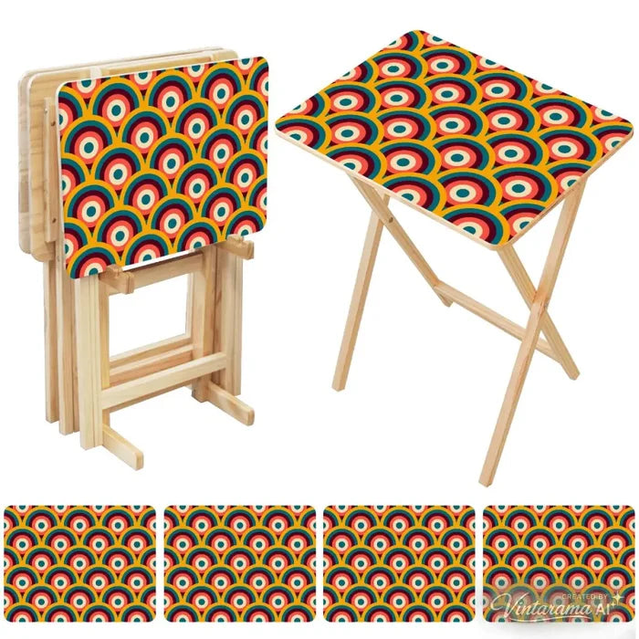 Midcentury Folding Tables – Retro Wood TV Tray Set of 4 - 4 Pack - retro tv tray