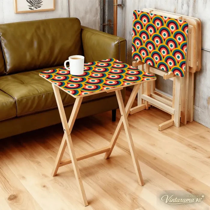 Midcentury Folding Tables – Retro Wood TV Tray Set of 4 - 4 Pack - retro tv tray