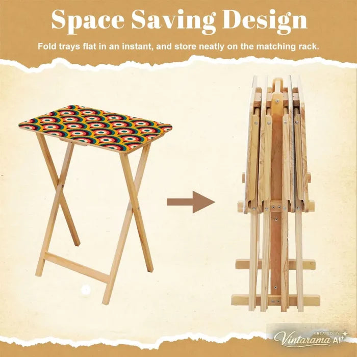 Midcentury Folding Tables – Retro Wood TV Tray Set of 4 - 4 Pack - retro tv tray