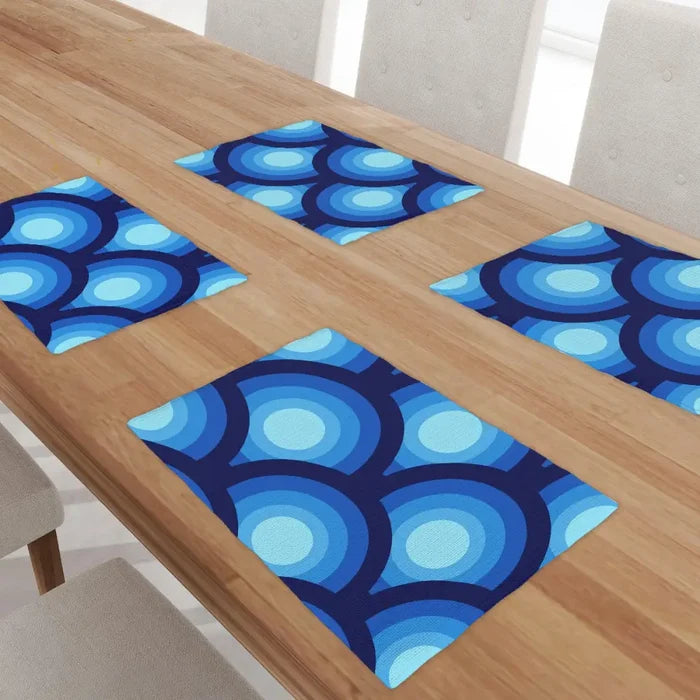 Midcentury Inspired Placemats – 70s Blue Retro Double Sided Heat Proof - retro table linen