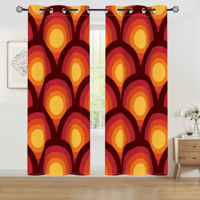 Midcentury Modern Peacock Eye Blackout Curtains: 70s Retro Multi Sizes - 50’’x84’’x2pcs - retro curtains