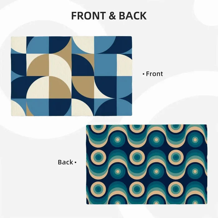 Midcentury Modern Placemats – Blue Retro Double Sided Heat Proof - retro table linen