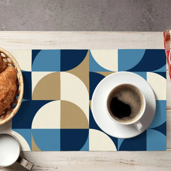Midcentury Modern Placemats – Blue Retro Double Sided Heat Proof - retro table linen