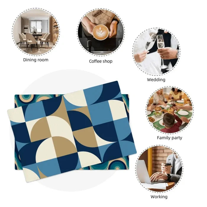 Midcentury Modern Placemats – Blue Retro Double Sided Heat Proof - retro table linen