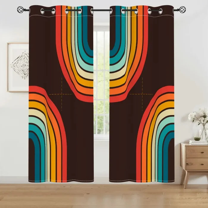Midcentury Modern Rainbow Blackout Curtains: 70s Retro Multi Sizes Panels - 50’’x84’’x2pcs - retro curtains