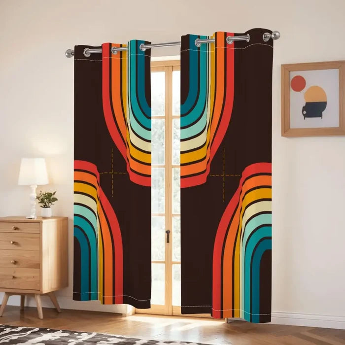 Midcentury Modern Rainbow Blackout Curtains: 70s Retro Multi Sizes Panels - retro curtains