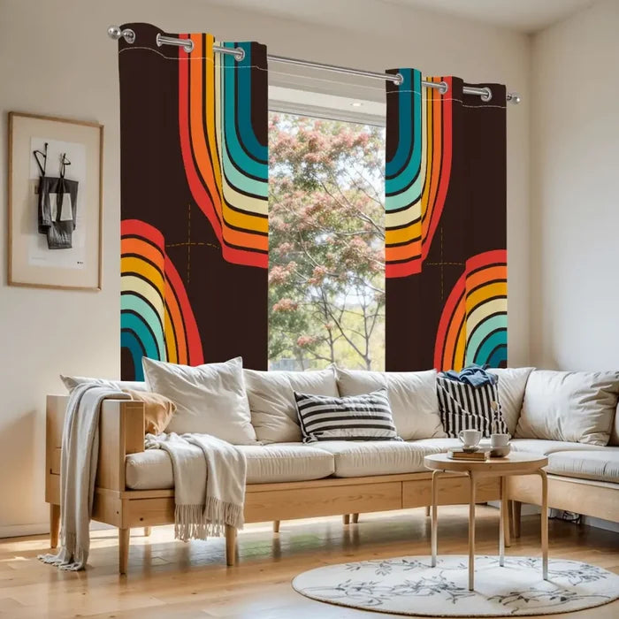 Midcentury Modern Rainbow Blackout Curtains: 70s Retro Multi Sizes Panels - retro curtains