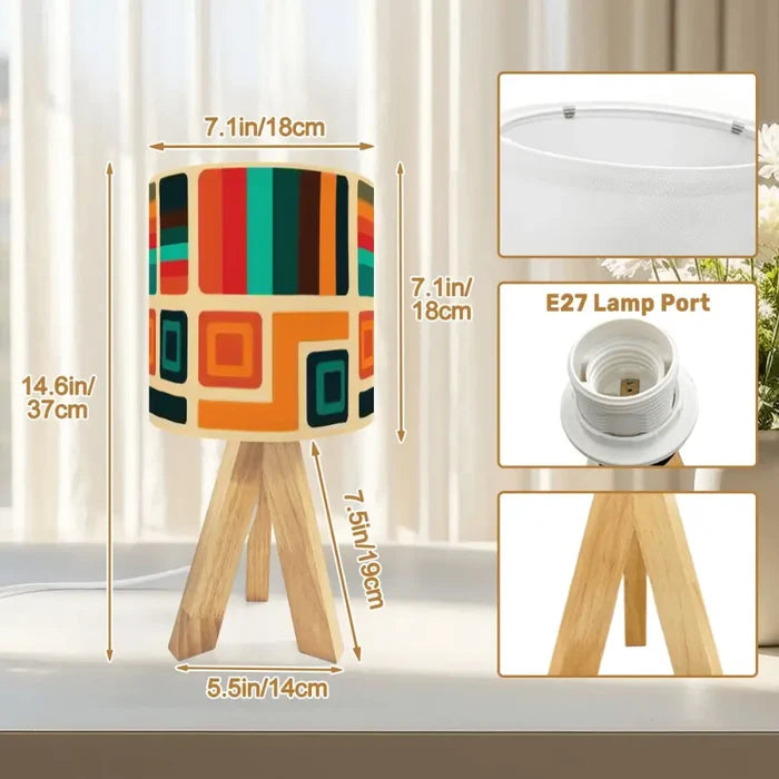 Midcentury Modern Retro Table Lamp – Wooden Tripod Base Linen Shade - retro table lamps