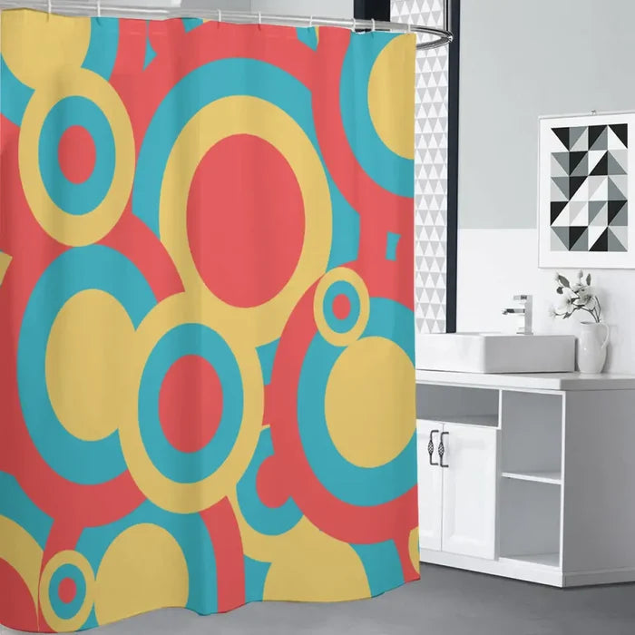 Midcentury Modern Shower Curtain – Retro Bathroom Decor Bold 70s Bubble Pattern - retro bathroom