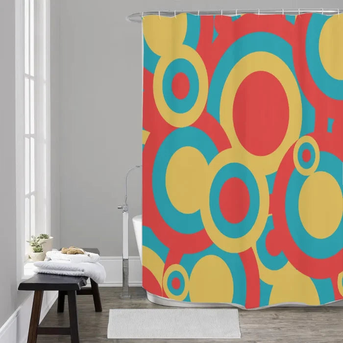 Midcentury Modern Shower Curtain – Retro Bathroom Decor Bold 70s Bubble Pattern - retro bathroom