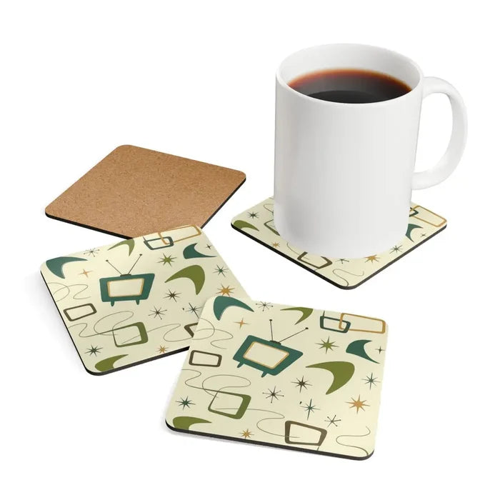 Midcentury Modern Table Coasters – Retro Cork Drink Coasters - retro coaster