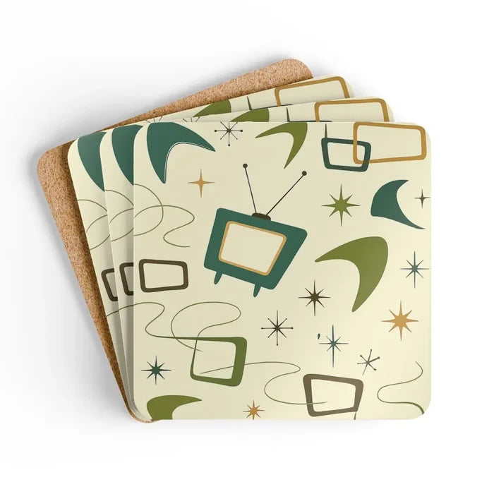 Midcentury Modern Table Coasters – Retro Cork Drink Coasters - retro coaster