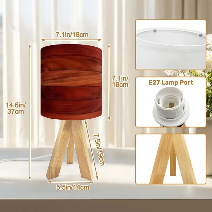 Midcentury Modern Tripod Table Lamp – Faux Wood Linen Shade Remote - retro table lamps
