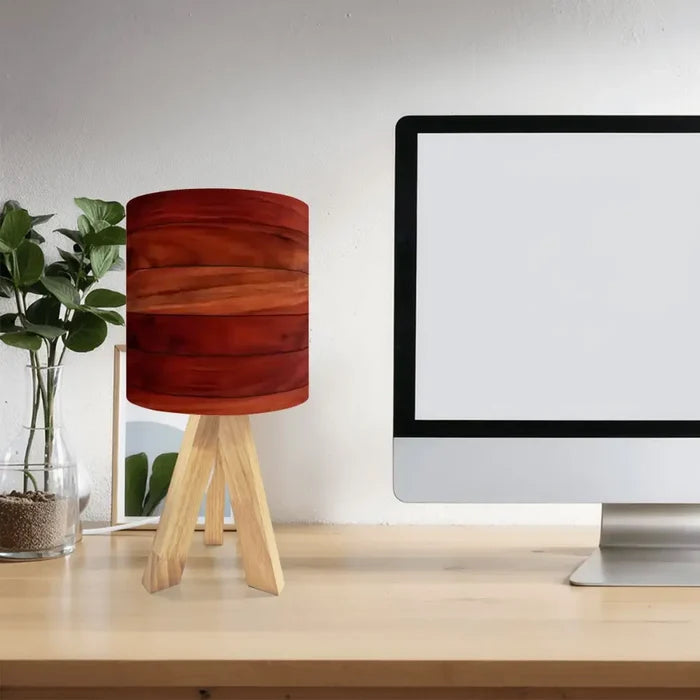 Midcentury Modern Tripod Table Lamp – Faux Wood Linen Shade Remote - retro table lamps