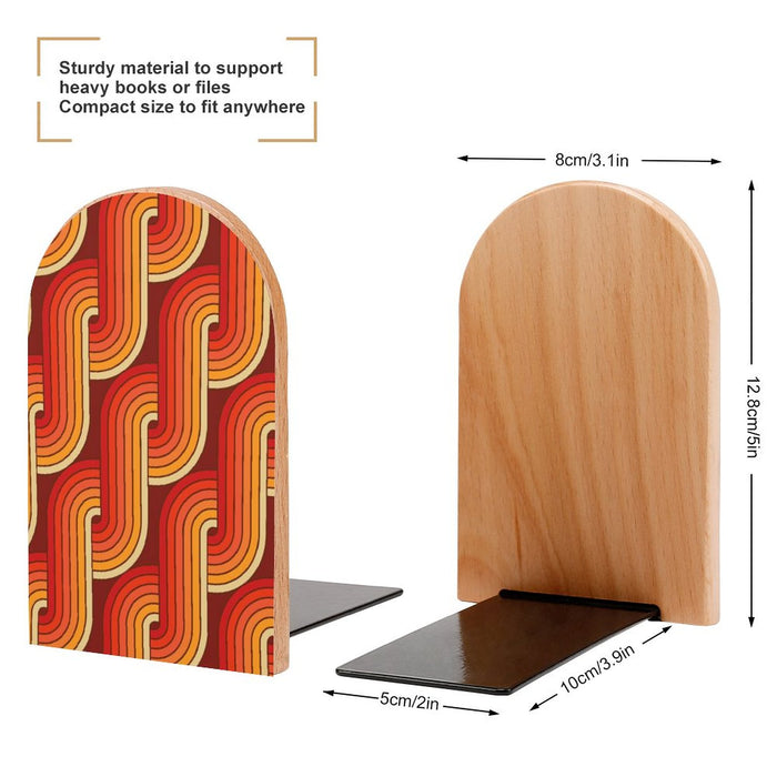 Midcentury Modern Wooden Bookends – Retro Beech Wood Holder Set