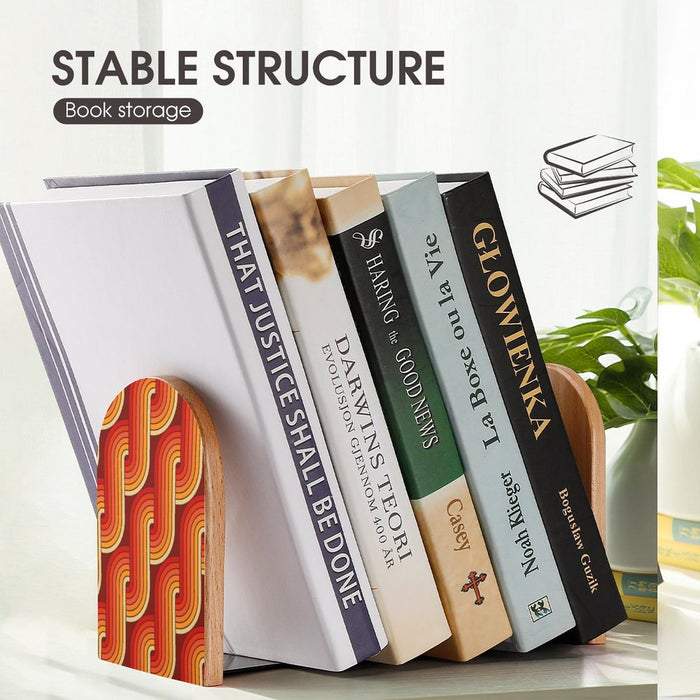 Midcentury Modern Wooden Bookends – Retro Beech Wood Holder Set