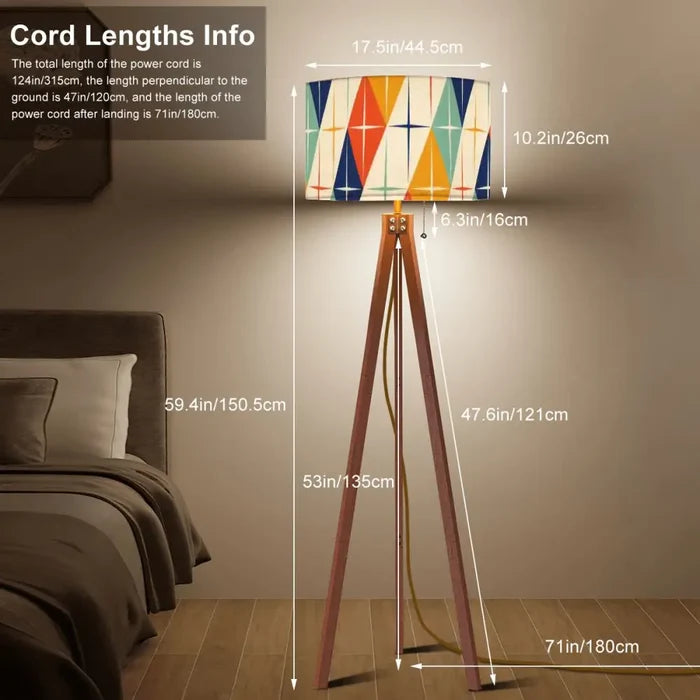 Midcentury Retro Floor Lamp – 60s Atomic Linen Shade Tripod Base Smart LED - retro floor lamps