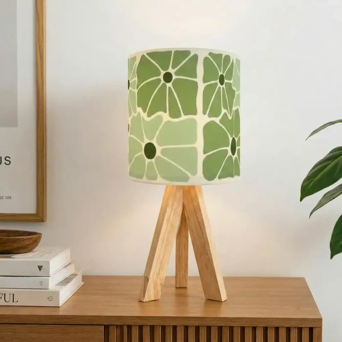 Midcentury Retro Tripod Table Lamp – Green White Floral Bedside Lamp - retro table lamps