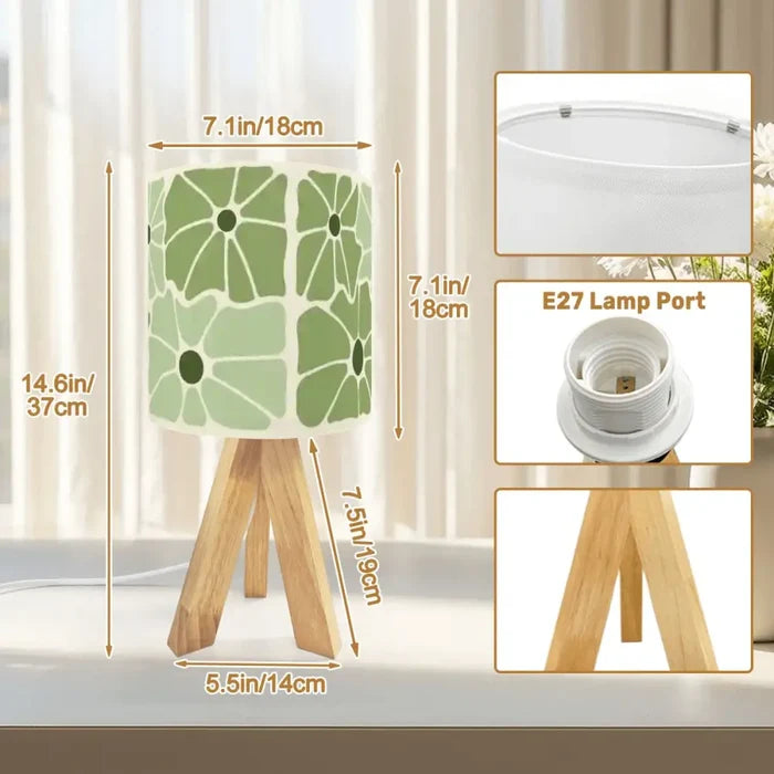 Midcentury Retro Tripod Table Lamp – Green White Floral Bedside Lamp - retro table lamps
