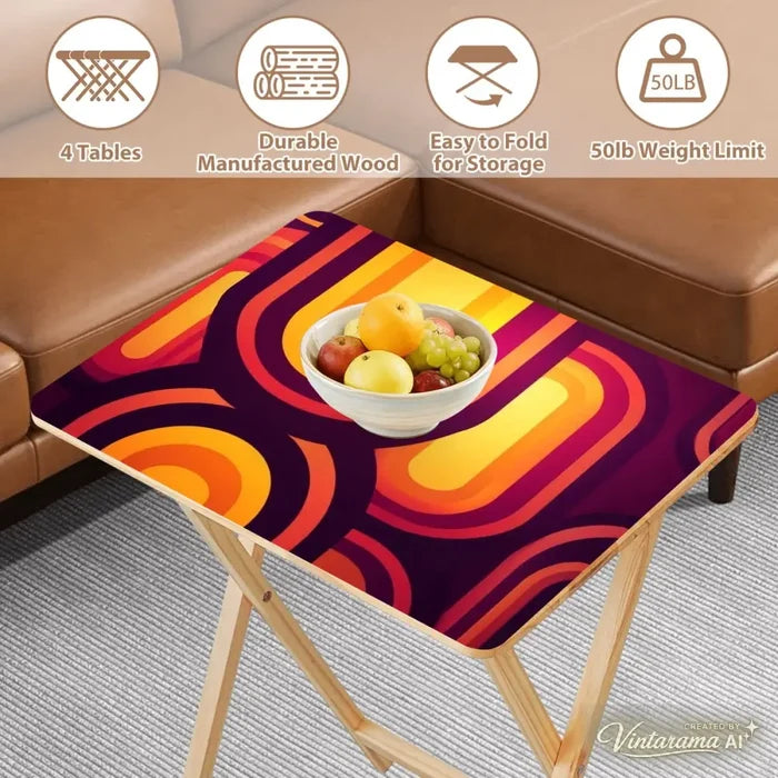 Midcentury Retro TV Trays Set of 4 with Wooden Storage Rack - 4 Pack - retro tv tray