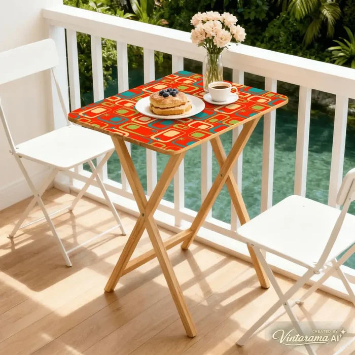 Midcentury TV Tray 4 Tables Set with Rack – Foldable Wooden Snack Tables - 4 Pack - retro tv tray