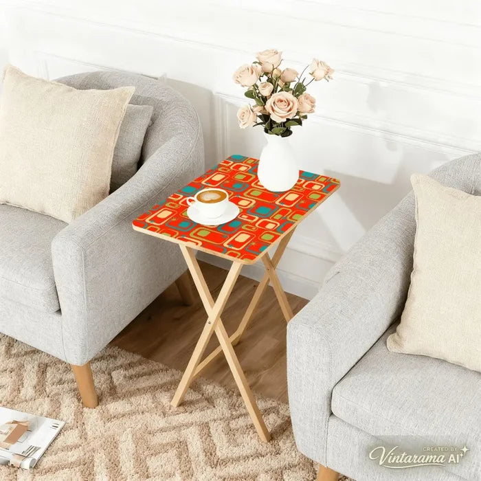 Midcentury TV Tray 4 Tables Set with Rack – Foldable Wooden Snack Tables - 4 Pack - retro tv tray