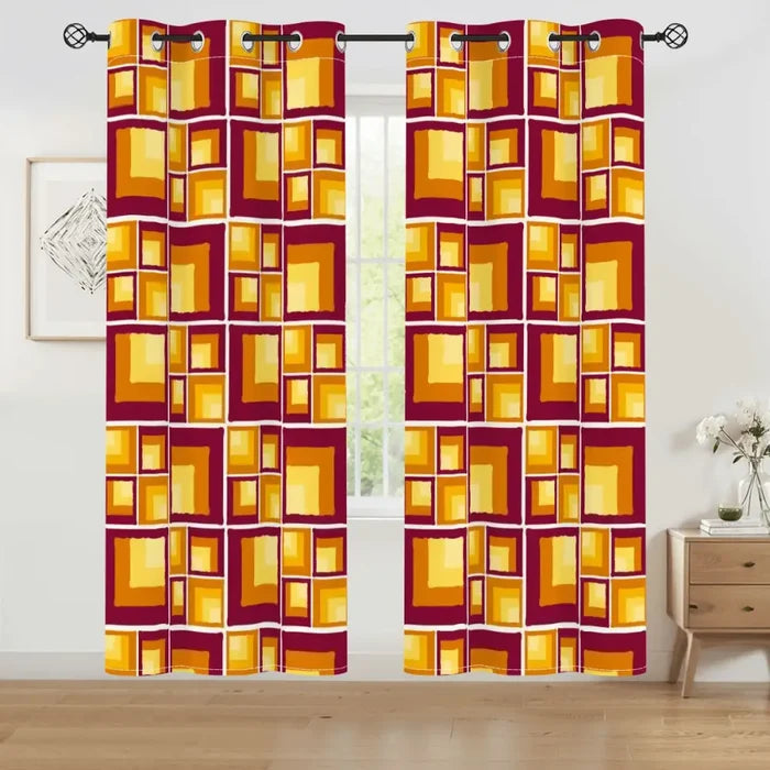 Midcentury Vintage Blackout Curtains: 70s Retro Vibrant Yellow Orange Red - 50’’x84’’x2pcs - retro curtains
