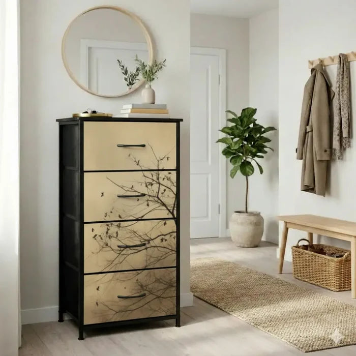 Moody Branches & Birds Dresser – Black Yellow Forest 4-Drawer Storage - retro dresser