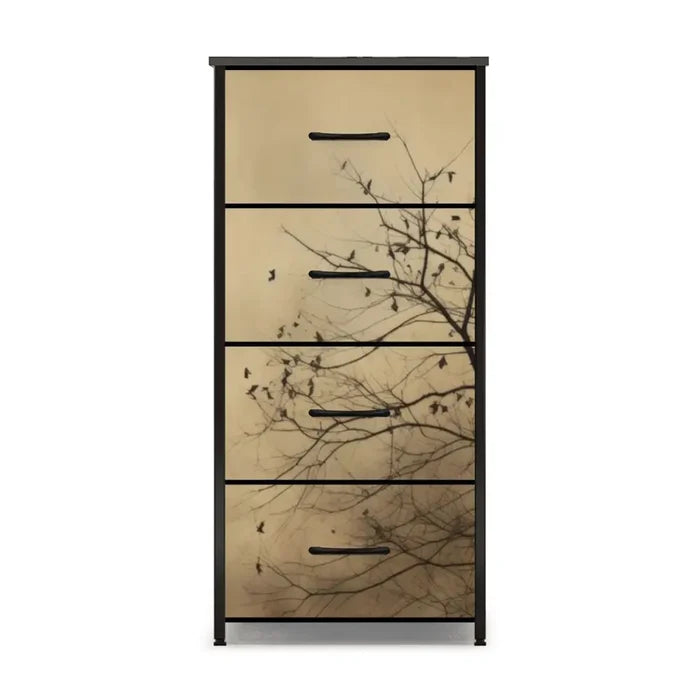 Moody Branches & Birds Dresser – Black Yellow Forest 4-Drawer Storage - retro dresser